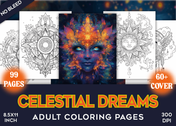 Celestial Dreams - Adult Coloring Pages: A Cosmic Journey for Stress Relief and Creativity
