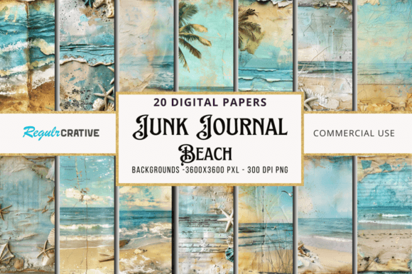 Junk Journal Beach Digital Papers Bundle