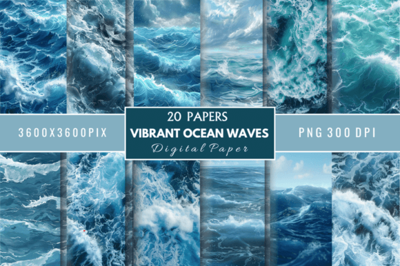 Ocean Waves Digital Paper Pattern Bundle
