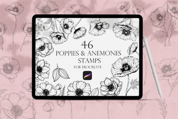 Poppies and Anemones Procreate Stamps for Design