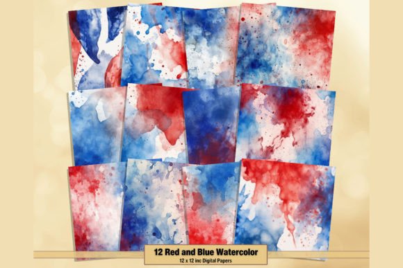 Red Blue Watercolor Patriotic Papers for Creative Projects