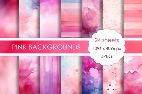 Set of Watercolor Pink Backgrounds