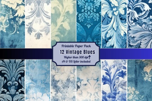 Victorian Blue Damask Junk Journal Pages