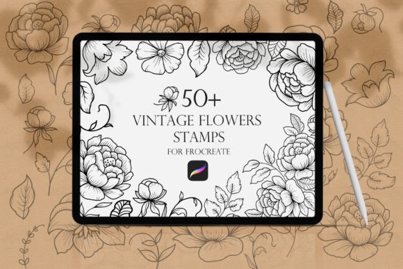 Vintage Flowers Procreate Stamps for Digital Art