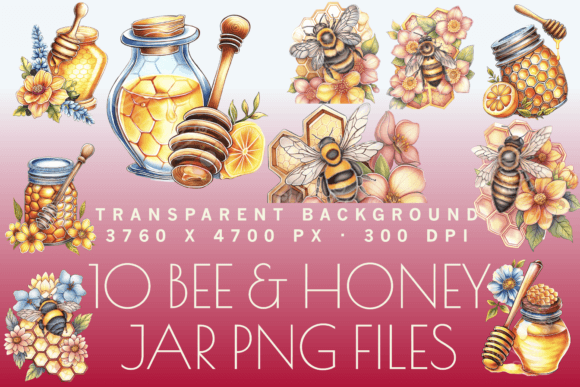 Watercolor Bees Honey Jar Clipart Bundle