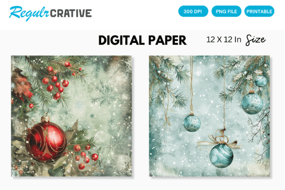 Winter Christmas Ball Digital Paper Pack: Elevate Your Holiday Creations